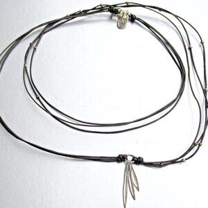 Signed SILPADA 3 Strand Leather Long Cord 3 Dangle Arrow Side Pendants Necklace